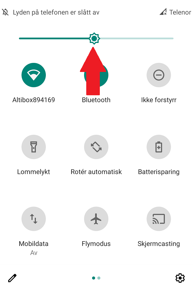Kontrollpanel på Android 1 Slider for skjermlysstyrke